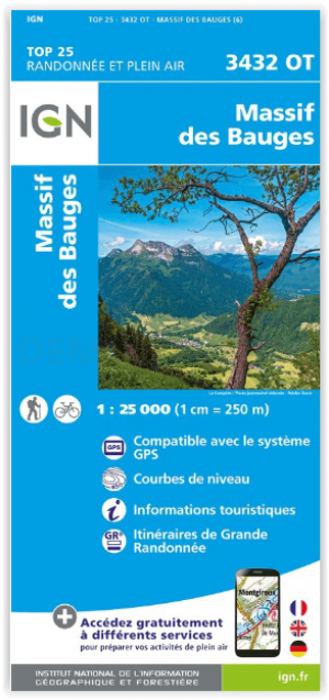 Wandelkaart 3432 OT Massif des Bauges - IGN