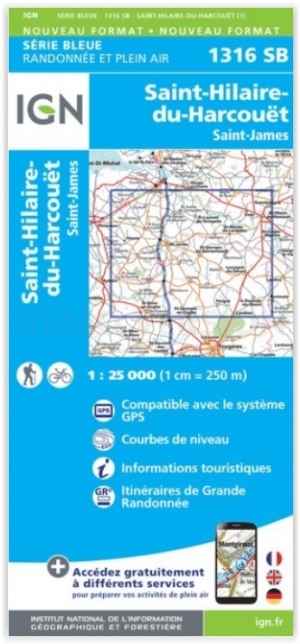 Wandelkaart 1316 SB St-Hilaire-du-Harcouët - St-James - IGN