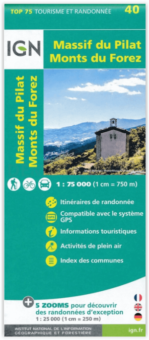 Wandelkaart TOP75 40 Massif du Pilat - Monts du Forez - IGN