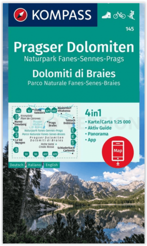 Wandelkaart 145 Pragser Dolomiten - Dolomiti di Braies - Kompass