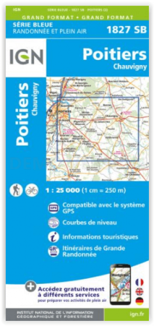 Wandelkaart 1827 SB Poitiers & Chauvigny - IGN