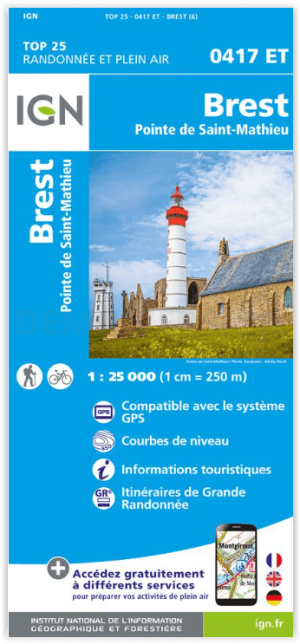 Wandelkaart 0417 ET Brest & Pointe St-Mathieu - IGN