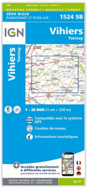 Wandelkaart 1524 SB Vihiers & Yzernay - IGN