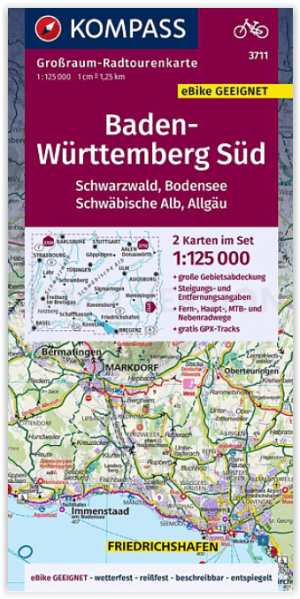 Fietskaart 3711 Baden-Württemberg Zuid - Kompass