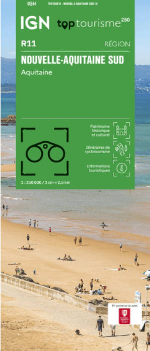 Landkaart Wegenkaart R11 Nouvelle-Aquitaine SUD - TOP250 - IGN