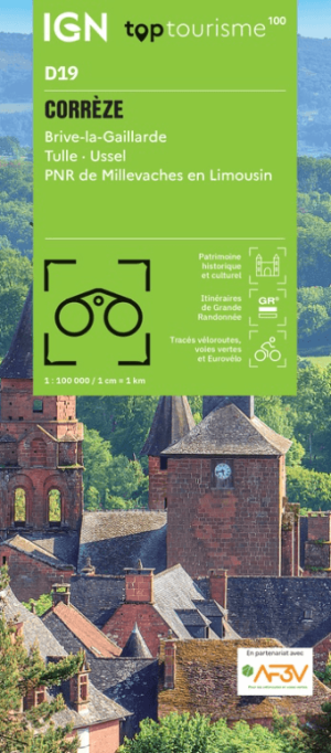 Wandelkaart Fietskaart TOP100 D19 Corrèze - IGN