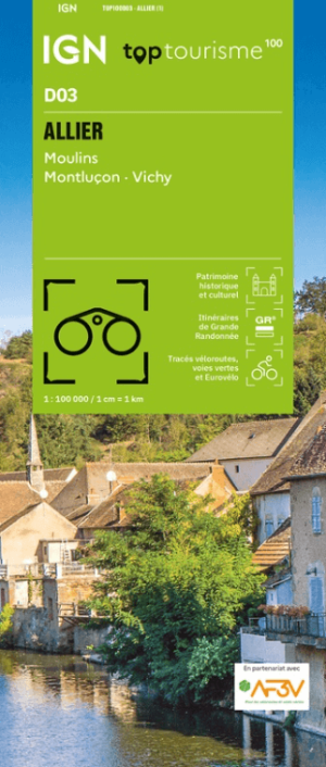 Wandelkaart Fietskaart TOP100 D03 Allier - IGN