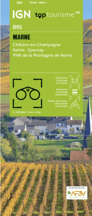 Wandelkaart Fietskaart TOP100 D51 Marne - IGN