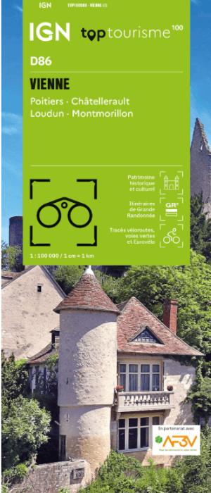 Wandelkaart Fietskaart TOP100 D86 Le Vienne - IGN