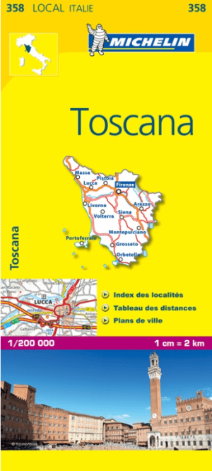 Landkaart Wegenkaart 358 Toscane Italië - Michelin