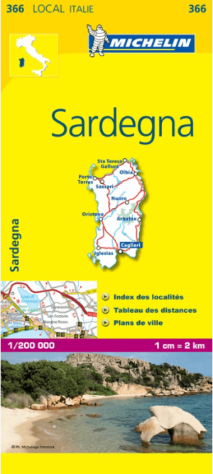 Landkaart Wegenkaart 366 Sardinië Italië - Michelin