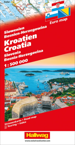 Landkaart Wegenkaart Slovenië, Kroatië & Bosnië - Hallwag