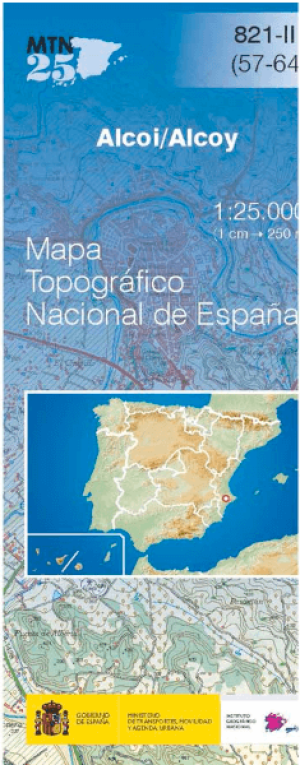 Wandelkaart 000821.3 Alcoi, Alicante, Valencia Spanje - CNIG