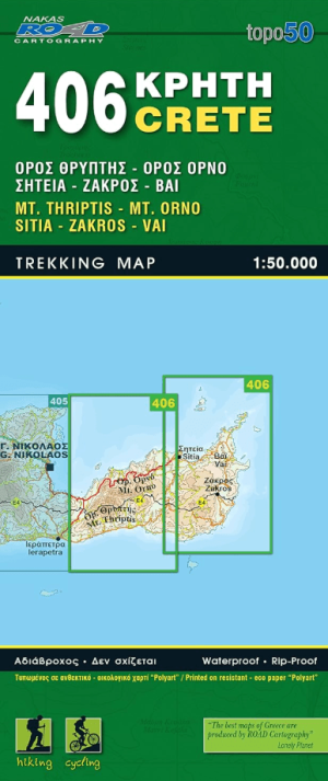 Wandelkaart 406 Mt. Thriptis, Mt. Orno, Sitia, Zakros - Road Ed.