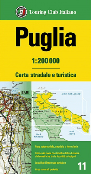 Landkaart Wegenkaart R11 Apulië - TCI