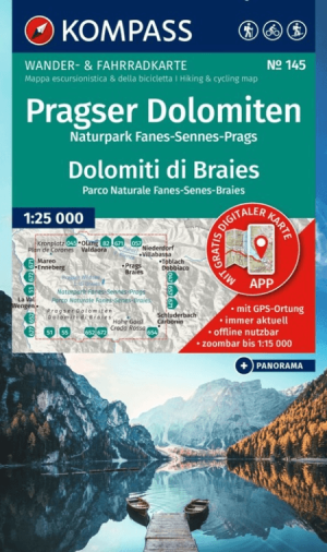 Wandelkaart 145 Pragser Dolomiten - NP Fanes-Sennes-Prags- Kompas