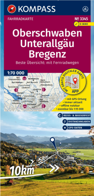 Fietskaart 3345 Oberschwaben, Unterallgäu & Bregenz - Kompass