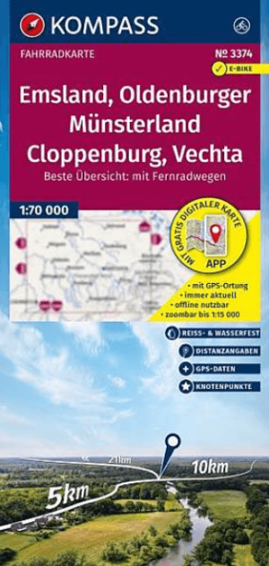 Fietskaart 3374 Emsland, Oldenburge & Münsterlans - Kompass