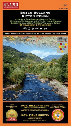 Wandelkaart 180 Bozen Bolzano + Ritten-plateau - 4Land