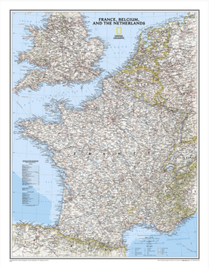 Plano Wandkaart Frankrijk, België & Nederland 60x77 cm - Nat Geo