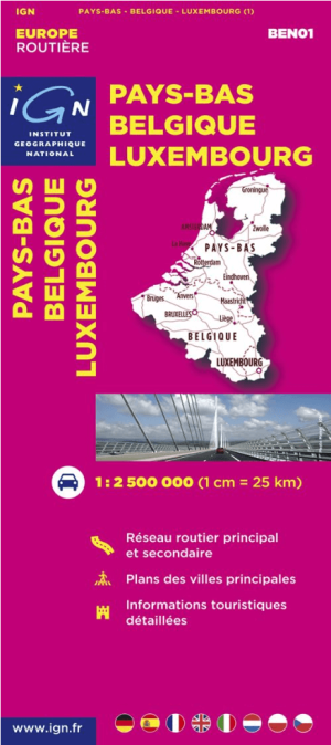 Landkaart Wegenkaart BEN01 Benelux - IGN