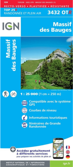 Wandelkaart 3432 OT(R) Massif des Bauges - IGN