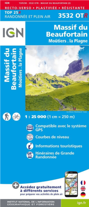 Wandelkaart 3532 OT(R) Massif du Beaufortin & Moûtiers - IGN