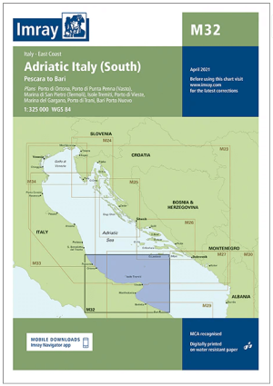 Passage kaart M32 Adriatische kust van Italië (zuiden) - Imray