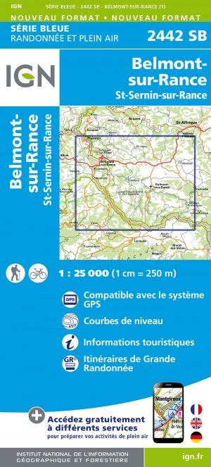 Wandelkaart 2442 SB Belmont-sur-Rance & St-Sernin-sur-Rance