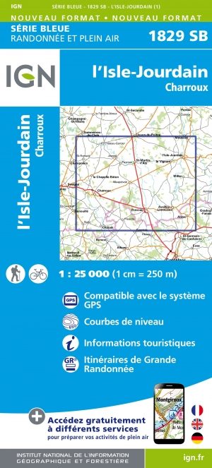 Wandelkaart 1829 SB L'Isle-Jourdain & Charroux - IGN