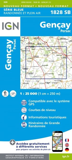 Wandelkaart 1828 SB Gençay & Persac- Poitou Charentes - IGN