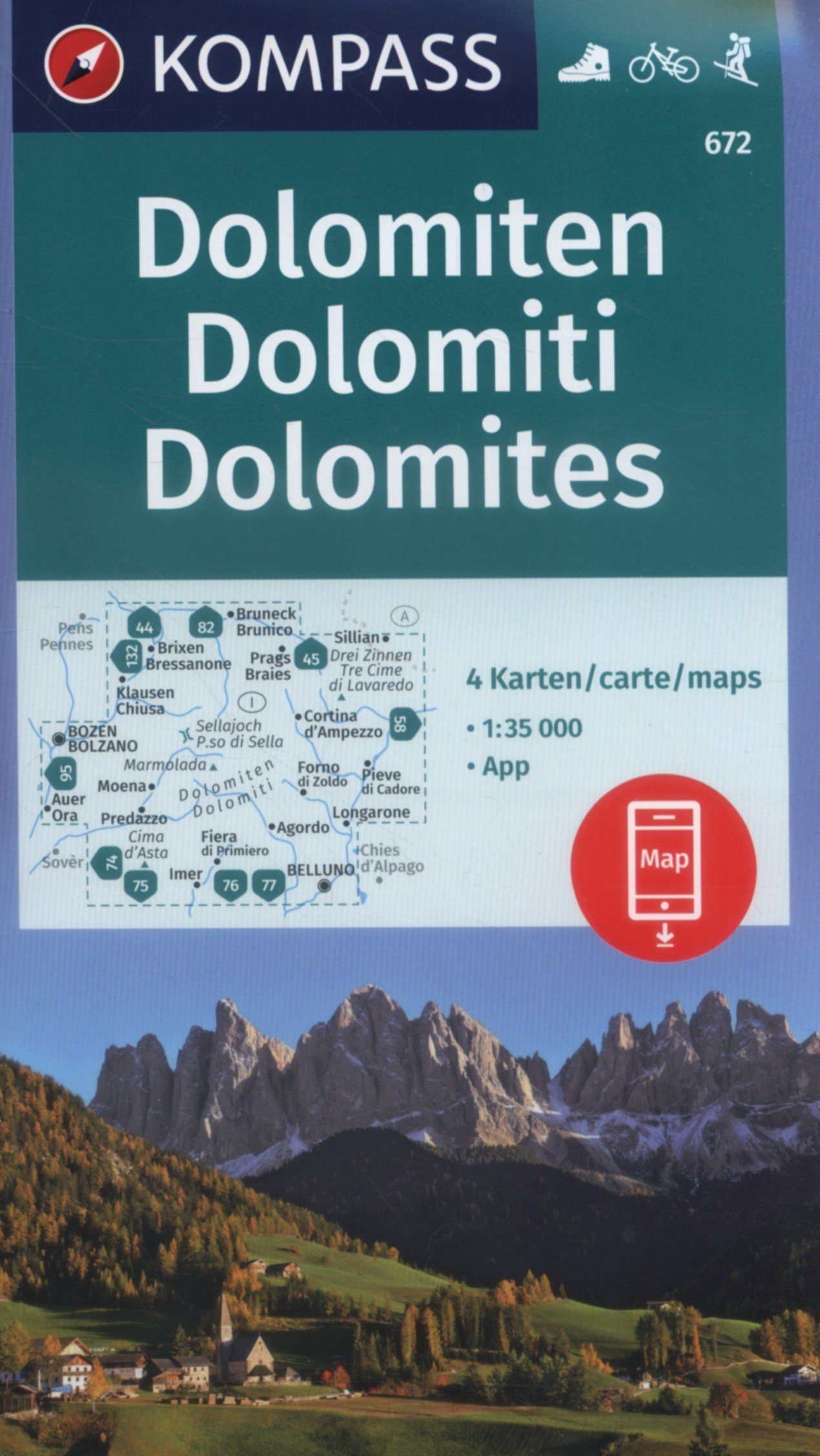 Wandelkaart 672 Dolomiten - Kompass