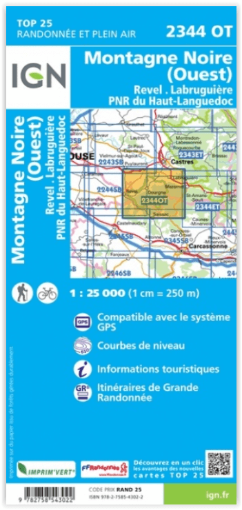 Wandelkaart 2344 OT Montagne Noire (Ouest) & Revel - IGN
