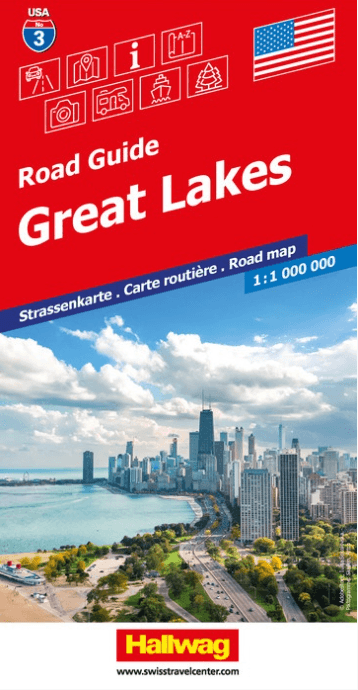 Landkaart Wegenkaart Road Map 3 USA Great Lakes - Hallwag