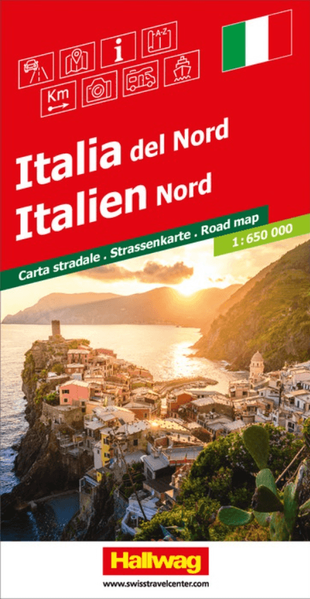 Landkaart Wegenkaart Road Map Italië Noord - Hallwag