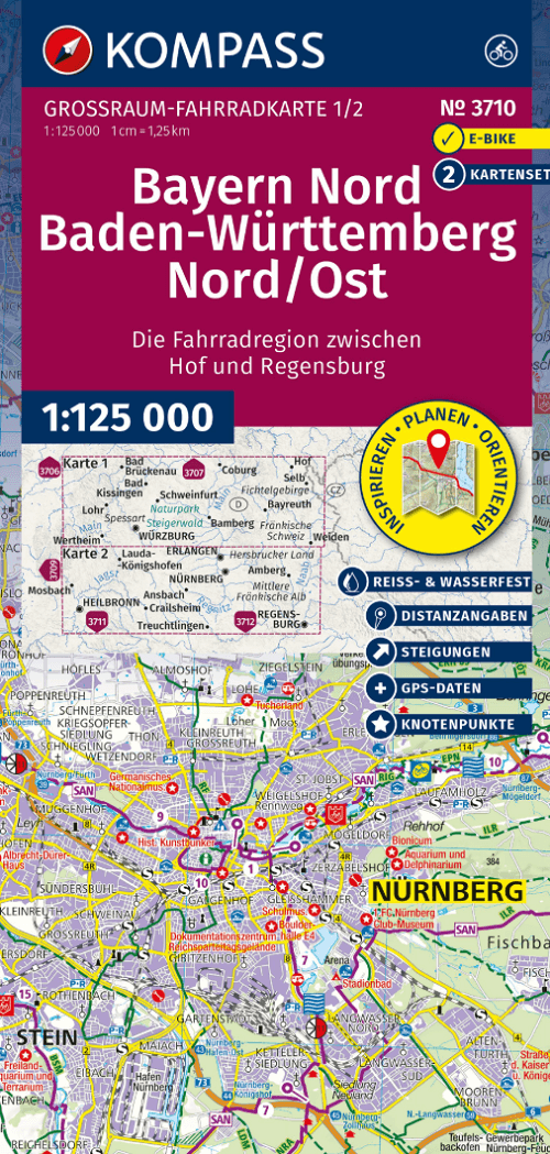 Fietskaart 3710 Beieren, Baden-Württemberg Noord/Oost - Kompass