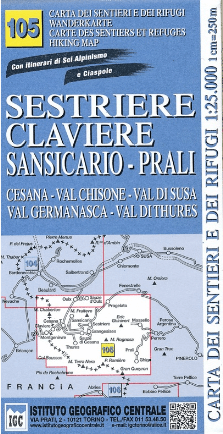 Wandelkaart 105 Sestriere, Claviere, Sansicario & Prali - IGC