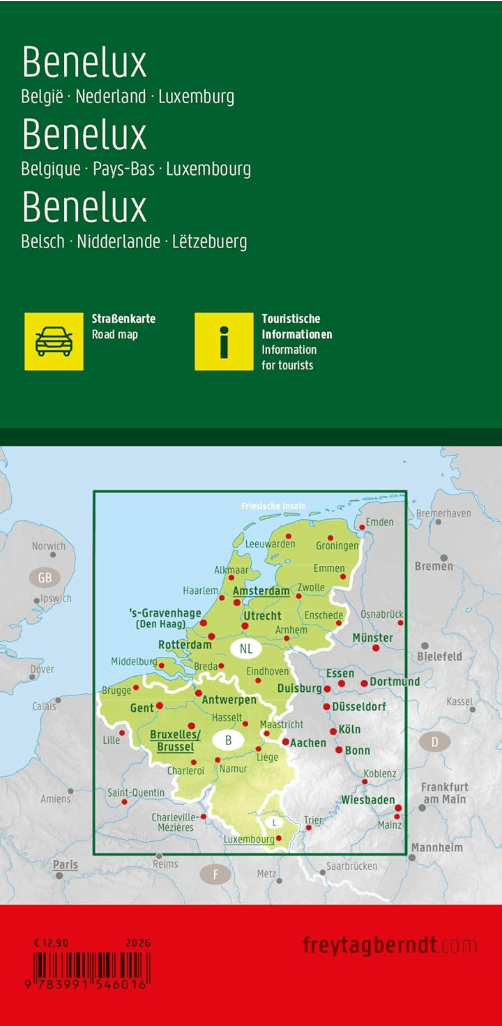 Landkaart Wegenkaart Benelux (BE, NE, Lux) - Freytag & Berndt