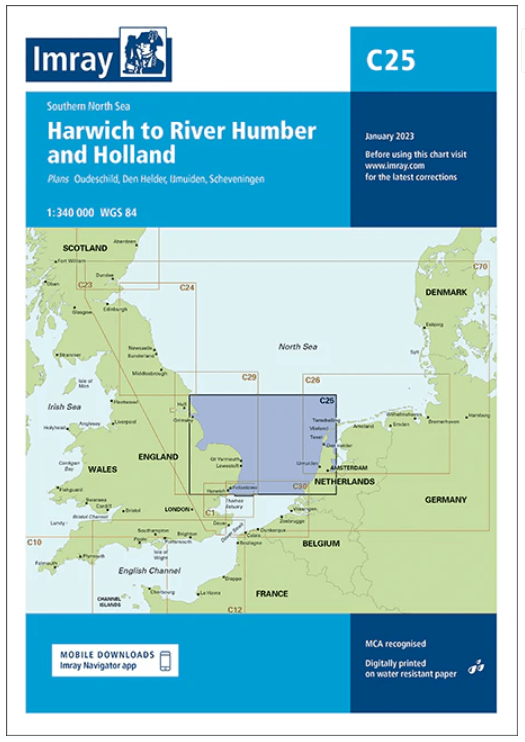Passage kaart C25 Harwich, rivier de Humber en Nederland - Imray 