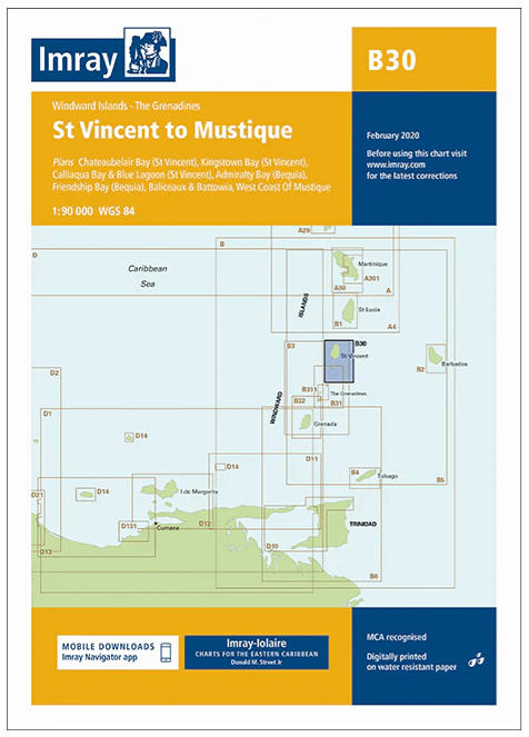 Passagekaart B30 St Vincent > Mustique, Grenadines island - Imray