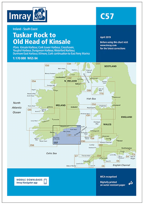Passage kaart C57 Tuskar Rock tot Old Head of Kinsale Ierse kust