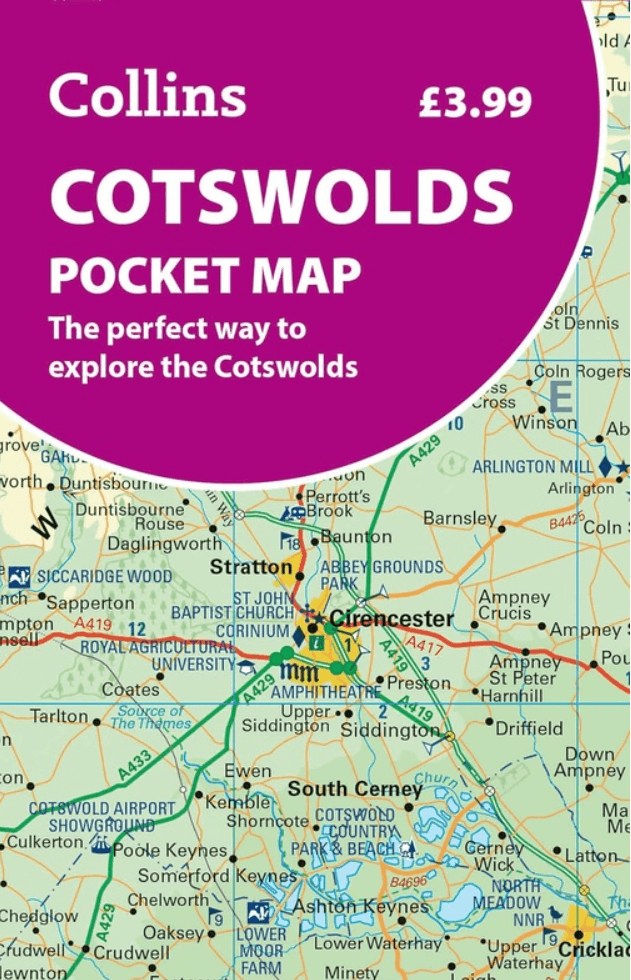 Landkaart Wegenkaart Pocket map Cotswolds AONB - Harper-Collins