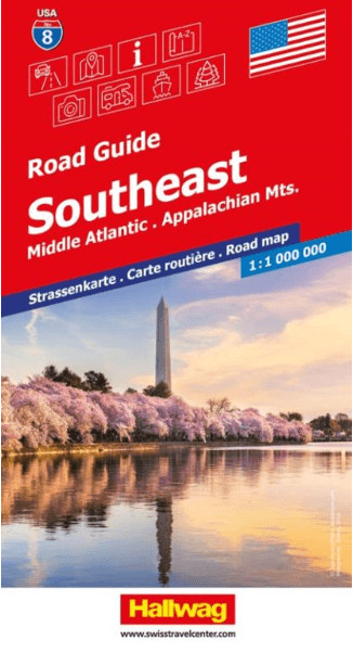 Landkaart Wegenkaart Road Map 8 USA South East - Hallwag