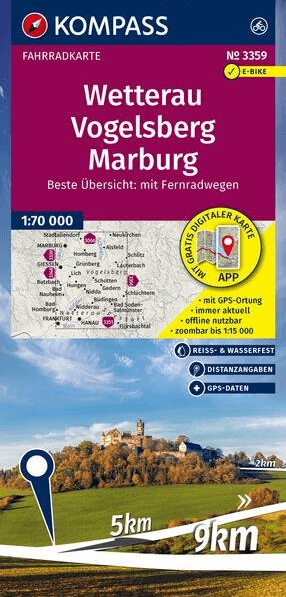 Fietskaart F3359 Wetterau, Vogelsberg & Marburg - Kompass
