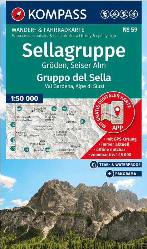 Wandelkaart 59 Sellagruppe & Gröden-Val Gardena - Kompass